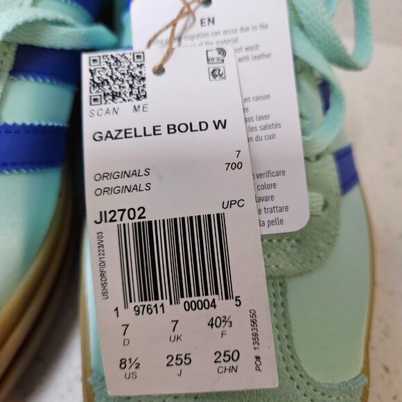 Size 8.5 - Adidas Gazelle Bold Platform Clear Mint Lucid Blue Satin W - Picture 13 of 14